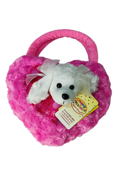 Bolsa de Mão Coração Rosa c/ Branco Poodle