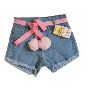 Short Jeans Com Faixa Rosa