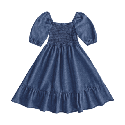 Vestido Tecido Jeans Com Manga e Elastano