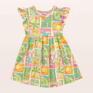 Vestido  Estampado com Manga Babado 02 A 03 anos