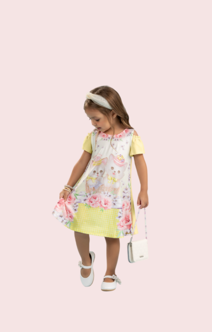 Vestido Cotton Estampa Gatinha