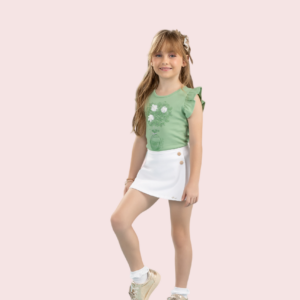 Conjunto Blusa e Short Saia 2 Botões