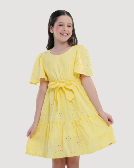 VESTIDO TECIDO LAISE COM MANGA  INFANTIL