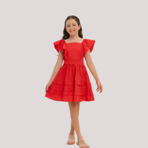 VESTIDO TECIDO COM BABADO VERMELHO