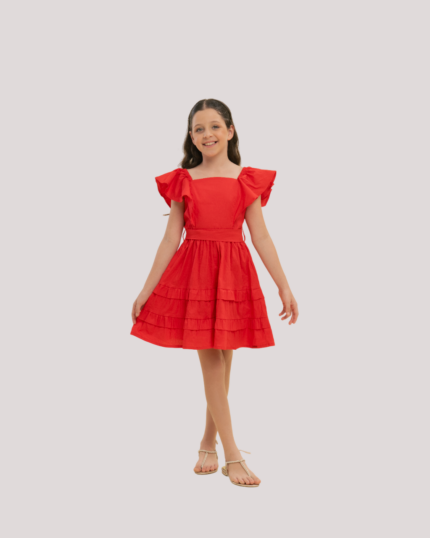 VESTIDO TECIDO COM BABADO VERMELHO