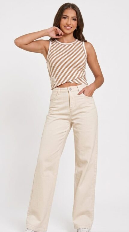 Calça Wide Leg Juvenil Bege