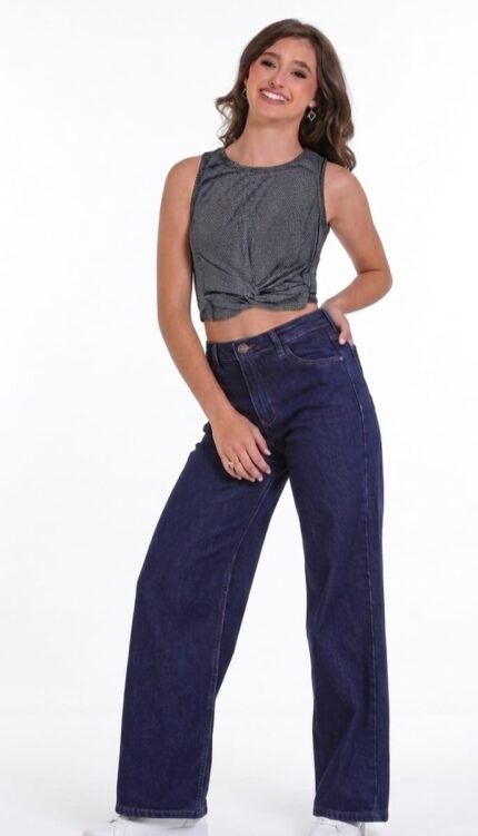 Calça Wide Leg Jeans Escuro