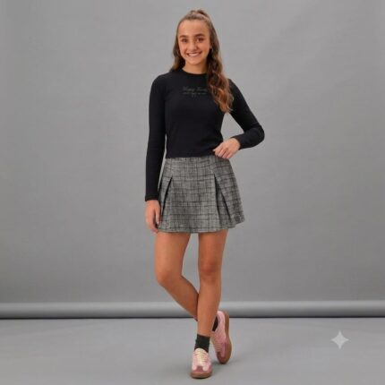 Conjunto Blusa Malha canelada e Short Saia