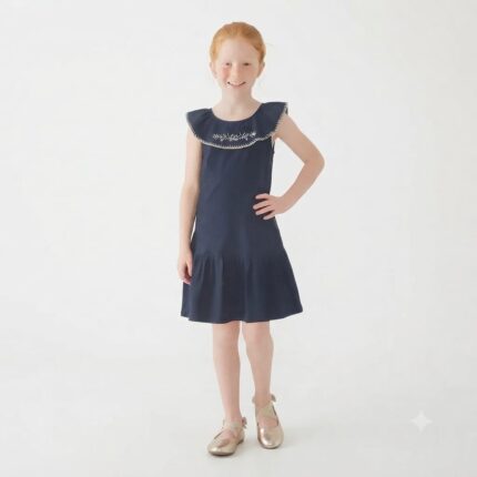 Vestido Com Bordado na Gola Infantil