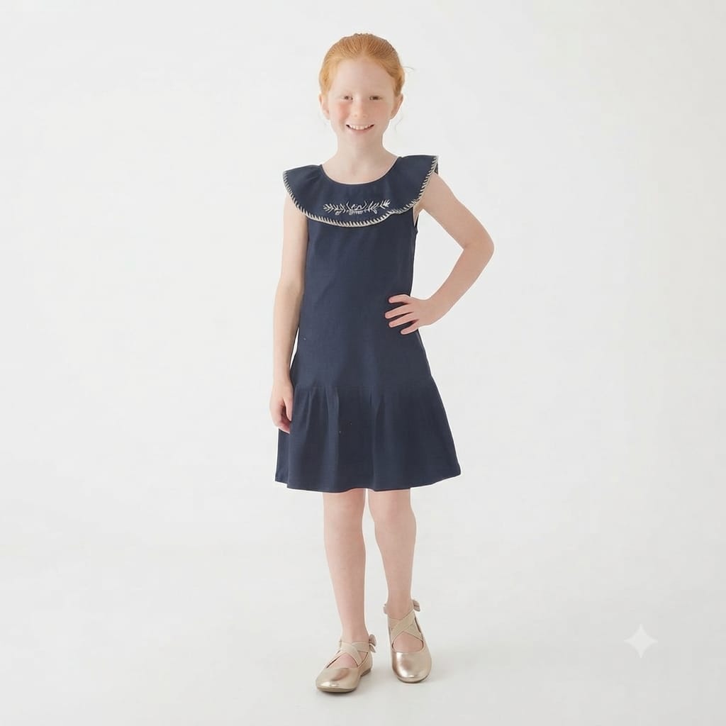 Vestido Com Bordado na Gola Infantil - Imagem 1
